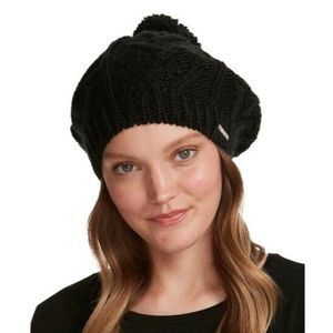 Steve Madden Womens Black Cable Knit Beret Pom-Pom One Size New With Tags